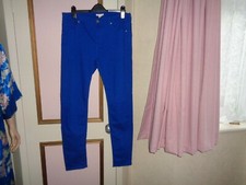 H M SKINNY JEGGINGS COTTON POLYESTER ELSTANE MID RISE BLUE SIZE 16 30"L BNWOT