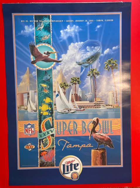 SUPER BOWL XXXV Poster NFL Football MILLER LITE Tampa FL 2001 Baltimore Ravens SUPER BOWL XXXV Poster NFL Football MILLER LITE Tampa FL 2001 Baltimore Ravens