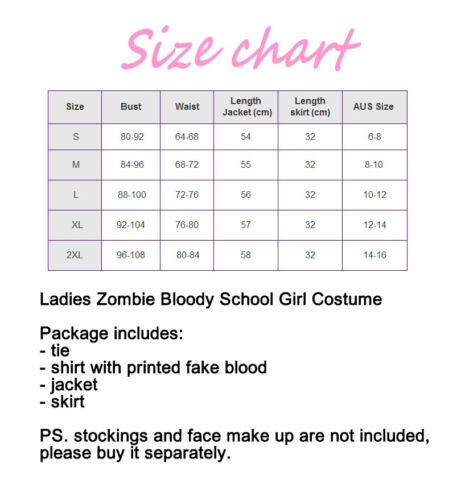 Ladies Halloween Zombie Bloody School Girl Costume Fancy Dress Party Outfits - Picture 4 of 4