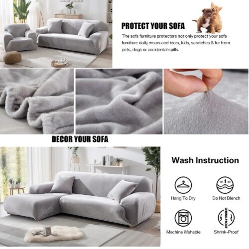 Velvet Sofa Cover Thick Elastic 1/2/3/4 Seater SofaCover Living Room L Shaped - Picture 21 of 32
