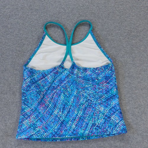LL Bean Girls Swim Top 16 Blue Teal Pattern Tankini Bathing Suit UPF Sun Lined - Picture 5 of 7
