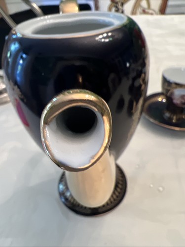 Sèvres Porcelain Choc Pot Sugar Creamer 6 Cups Saucers Cobalt  - Picture 7 of 11