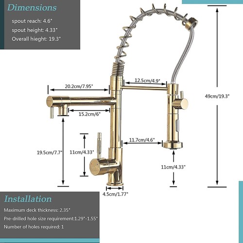 Kitchen Sink Spring Faucet With Pull Out Sprayer High Arc Swivel Spout Mixer Tap - Picture 51 of 55