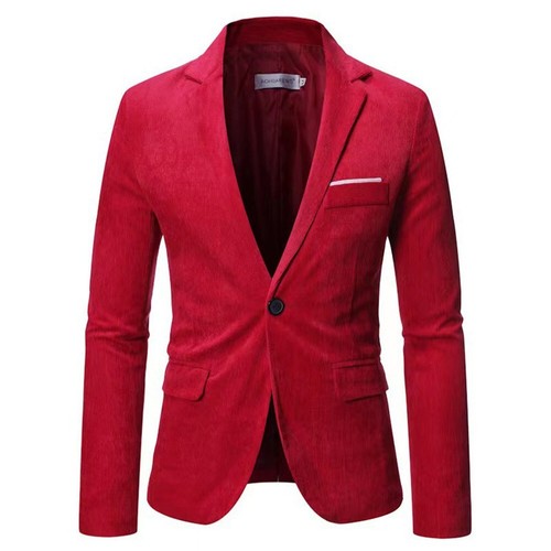 Traje-chaqueta informal de pana para hombre de colección blazer de un botón abrigo solapa ropa exterior - Imagen 9 de 36
