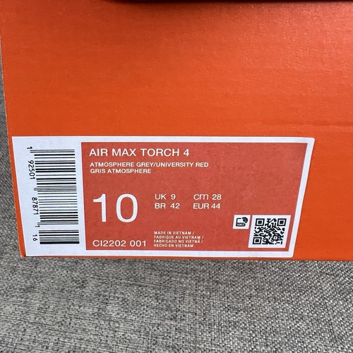 Nike Air Max Torch 4 'Grey University Red' CI2202-001 Men's Size 10 Shoes - Picture 9 of 9