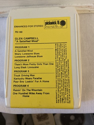 Glen Campbell A Satisfied Mind Vntg Country  8-Track Tape Pickwick P8-149 - Picture 6 of 7