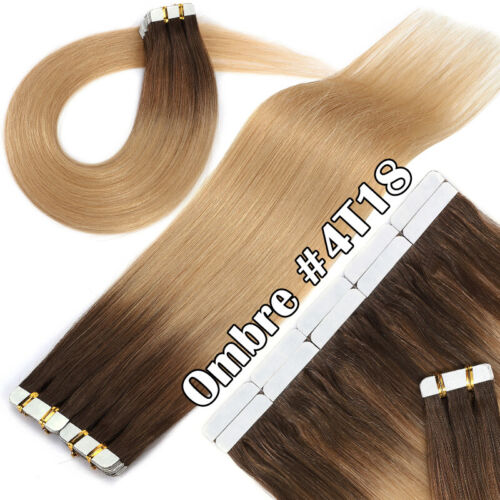 THICK Russian Tape In Human Hair Extensions Real Remy Skin Weft Ombre FULL HEAD - Picture 32 of 50
