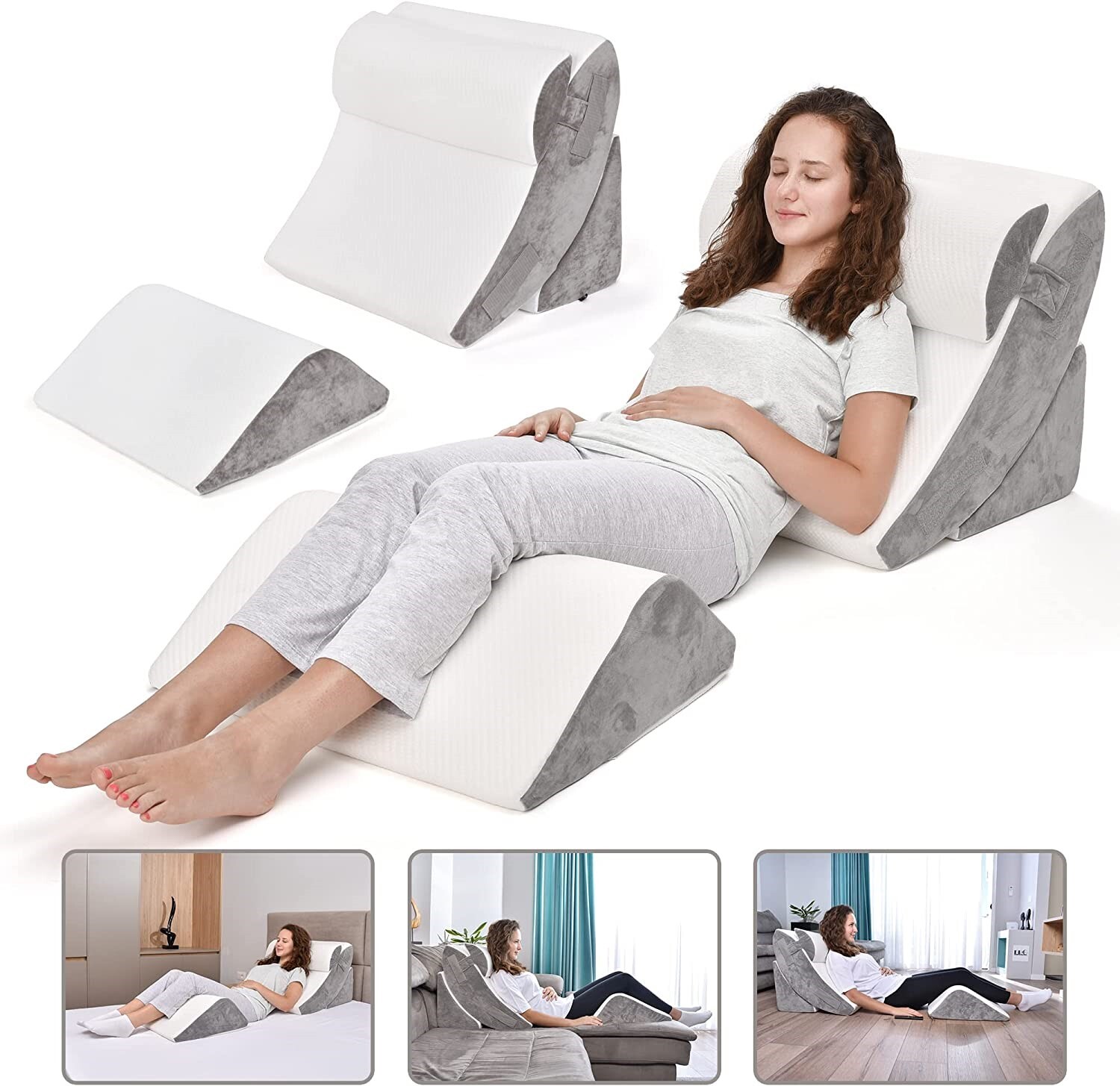 4 Piece BRITENWAY Memory Foam Bed Orthopedic Wedge Pillow Set for