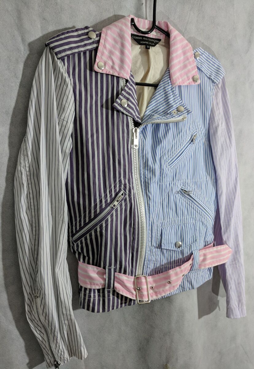 Comme des Garçons Homme Plus AD 2012 Patchwork Stripe Moto Jacket XS