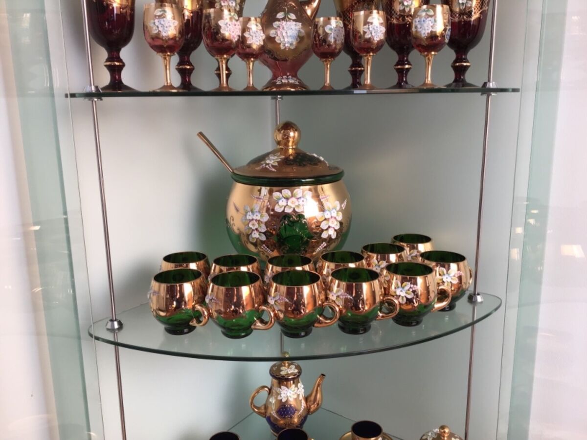 オープニング 大放出セール Glass Czech Bohemian Vintage Green Hand Gilt Gold With グラス・カップ・酒器