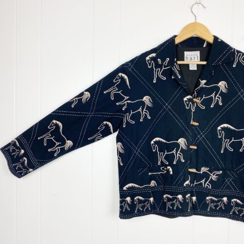 Vintage Karen Heart Jacket Size Medium Equestrian Western Horses Button Up Black - Picture 4 of 9