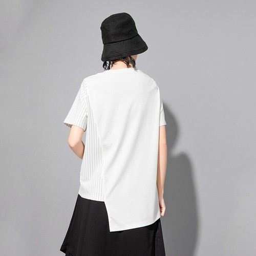 Women's Casual Irregular Stripe Short Sleeve T-Shirt button blouse shirt Japanes - Picture 5 of 12
