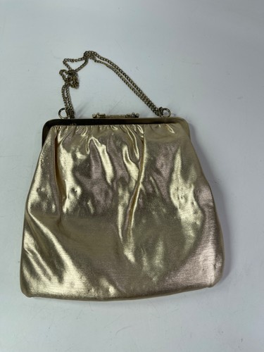 Vintage 1960's Gold Lame Evening Bag Clutch Purse With Chain EUC - Picture 2 of 4
