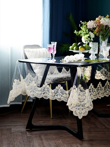 Cubierta de mesa de vidrio suave transparente de PVC impermeable mantel de encaje fiesta rectangular - Imagen 15 de 27