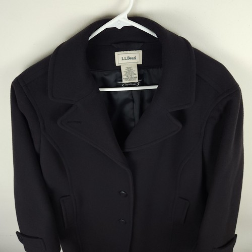 LL Bean Coat Womens 18 Petite Bellandi Wool Dark Purple Button Up Pea Coat Lined - Picture 3 of 13