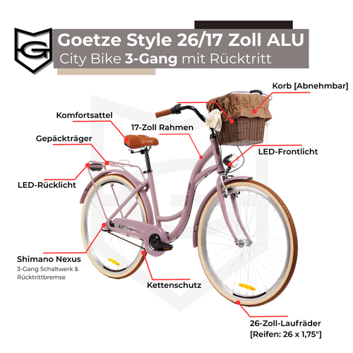 Goetze Style 26 Zoll 3 Gang ALU Citybike Damen Fahrrad LED mit Rücktritt & Korb! - Bild 103 von 107