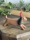 Dachshund Dog Figurine Brown Ceramic Christmas Decor Sausage Dog