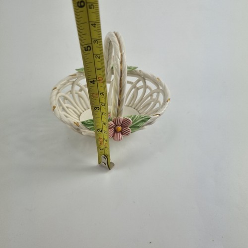 Vintage Flower Basket Pink  flowers apx 5x4" ornament trinket  - Picture 7 of 8