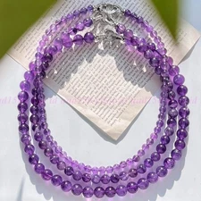 Natural Amethyst Beaded Necklace Purple Stone Choker Healing Crystal Gift