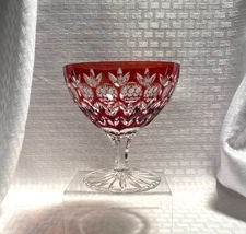 AJKA FLORDERIS CHAMPAGNE/SHERBET RUBY RED CUT TO CLEAR CRYSTAL BOHEMIAN HUNGARY