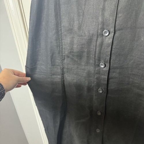 Vtg Eddie Bauer Black Linen Dress Small Petite Sleeveless Pockets Cottage - Picture 4 of 8