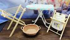 Laundry Set For 18-inch Dolls Ironing Board Basket Drying Rack - Mixed Brands 
