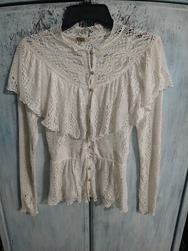 Gimmicks Ruffled Lace/Crotchet Top Md Y2K Vintage Cottage Core Peasant Feminine - Picture 6 of 12