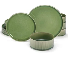Ceramic Dinnerware Set, by , 12-Piece Service for 4, 9.8” Dinner Plates, 8” S...
