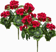 Mumiko 2PCS 19'' Artificial Geraniums Silk Flowers Outdoor Garden Hanging Bas...