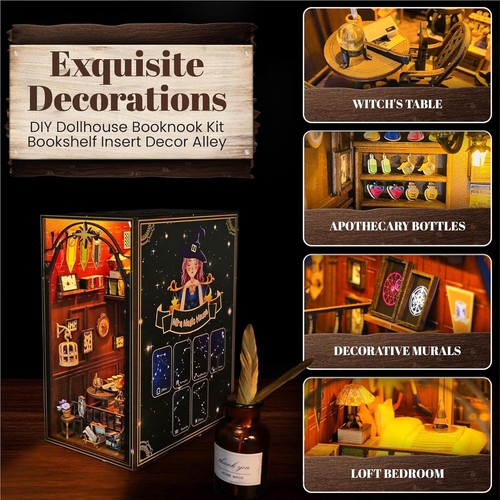 DIY Book Nook Kit Magic Themed Miniature Dollhouse Booknook Kit w LED Light 3D - Picture 6 of 8