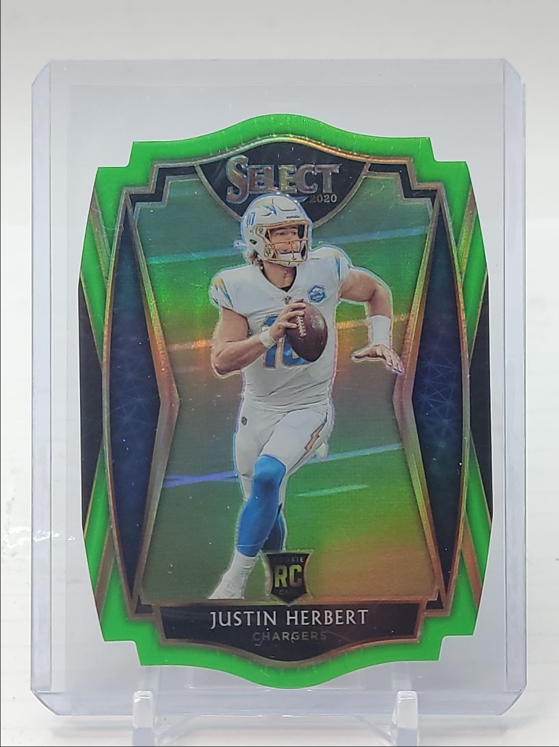 JUSTIN HERBERT 2020 SELECT PREMIER ROOKIE DIE CUT NEON GREEN PRIZM RC Q1742