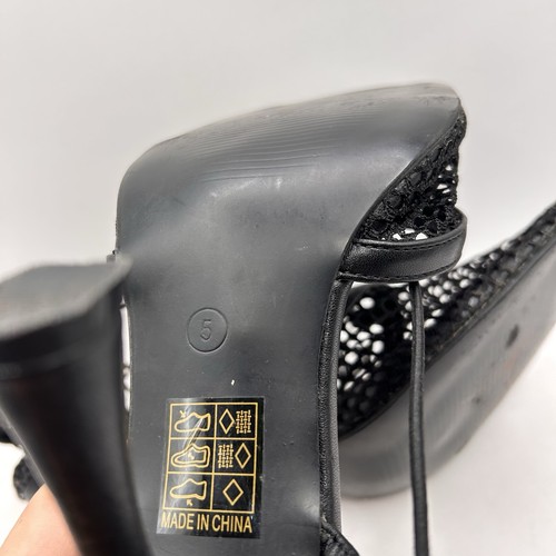 Pretty Little Thing Fishnet Mesh Wrap Around Black Square Toe Heel Pump Size 5 - Picture 8 of 9