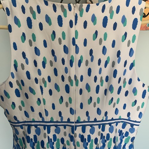Perceptions Petite 14 White & Blue Polka Dot Sleeveless Dress With Bow Detail - Picture 6 of 6