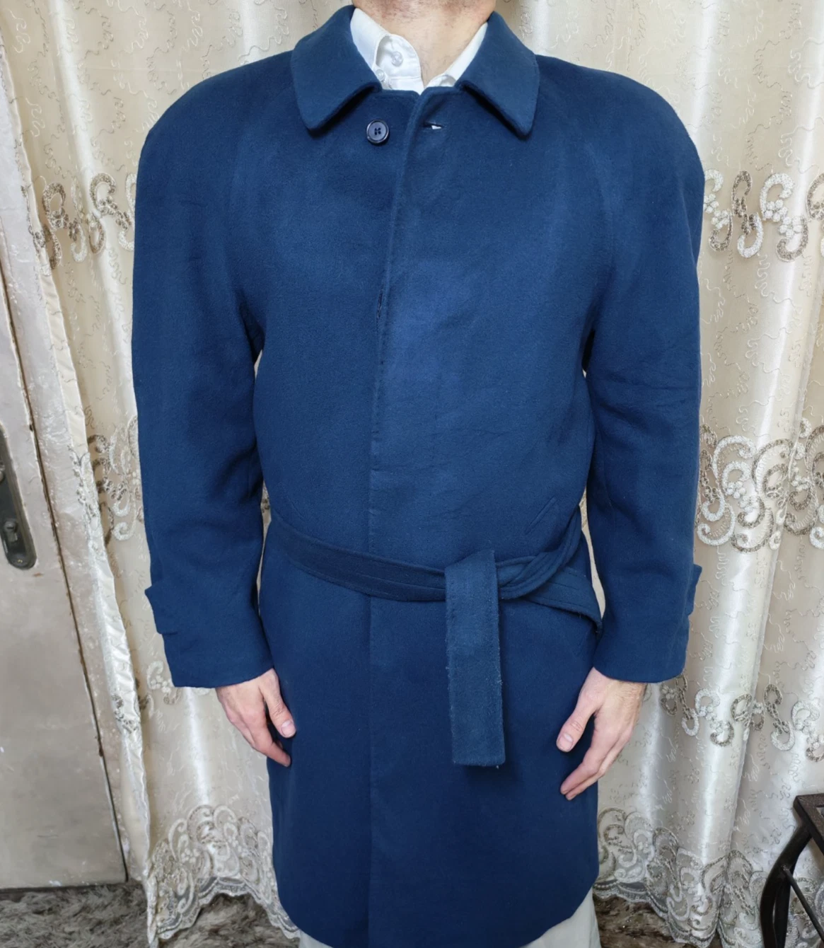 Vintage il Vestire classic wool Cashmere belted raglan turquoise over coat 40R