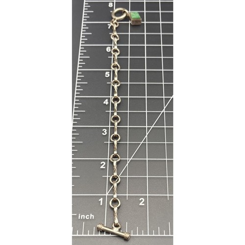 Silver 925 Bracelet Round Links Chain 8” Mexico TS-122 Taxco Vntg Green Charm - Picture 6 of 9
