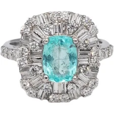 GIA Certified 18k White Gold Paraiba Tourmaline & Diamond Ring 2.85CTW Size 7