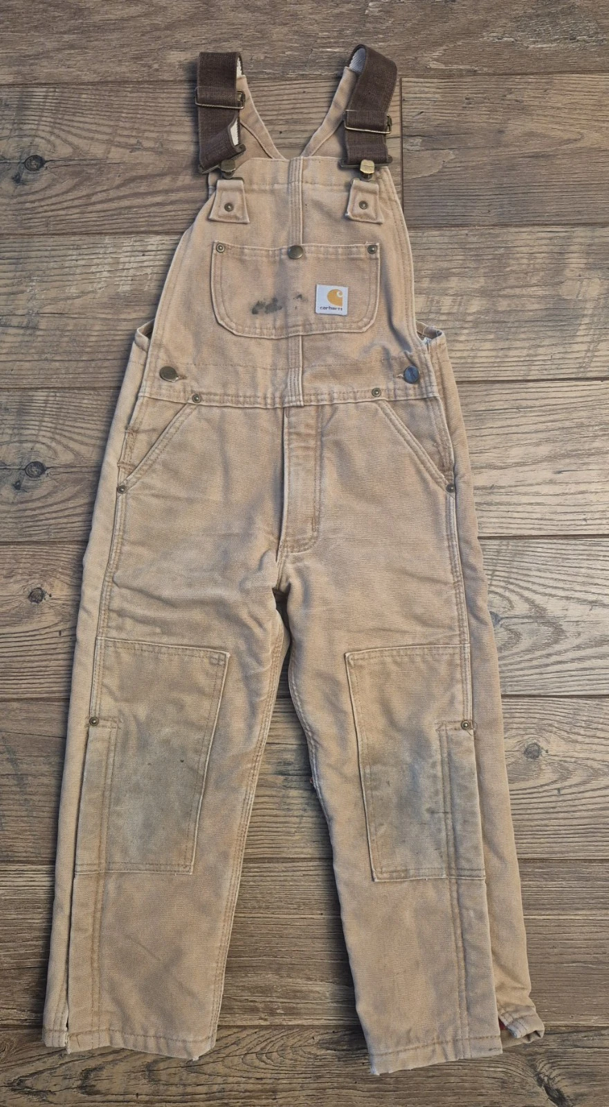 Vintage Carhartt Youth Overalls Double Knee Insulation Sz 8 Small USA Y09 BRN