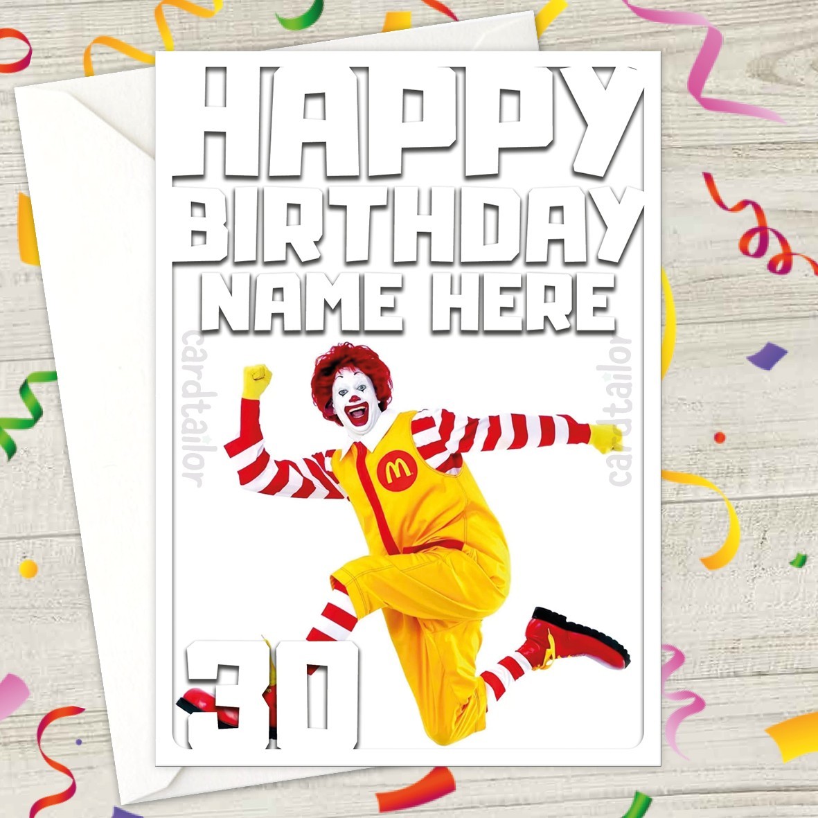 RONALD MCDONALD Personalised Birthday Card - mc donalds clown food