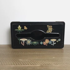 Vintage Decorative Tissue Box Cover Metal Tole Ware Hand Painted Floral Hanging