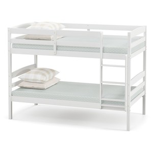 Solid Wood Twin Over Twin Bunk Bed Frame with High Guardrails and Integrated La