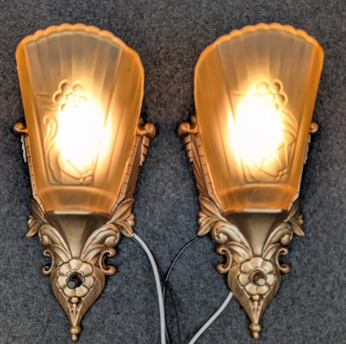 Pair of Art Deco Era Slip Shade Wall Sconces, 1920's-1930's, Rewired, Restored - Picture 7 of 13