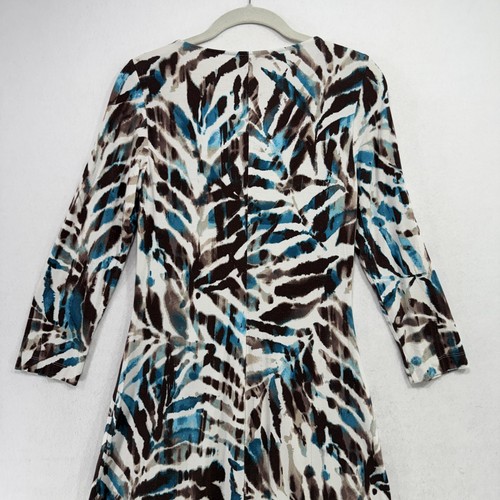 Tommy Bahama Dress Womens Small Blue Brown White Abstract Tie Front 3/4 Sleeve - Picture 5 of 12