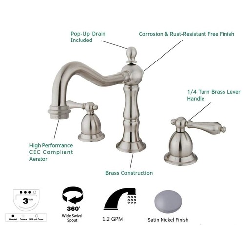 Kingston Brass KS1978AL 8 in. Widespread Bathroom Faucet – Brushed Nickel - Picture 4 of 4