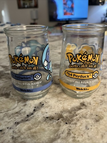 Vintage Pokemon #61 Poliwhirl & #54 Psyduck Welch's 1999 Nintendo Glass Jelly
