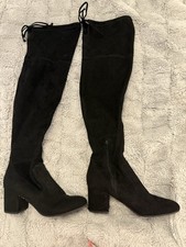 Unisa Boots Womens 7 M Tall Over The Knee High Black Leather Block Heels Zipper