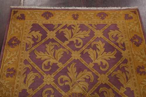 Purple Geometric Nepalese Area Rug 4x6 ft Hand-knotted Wool for Bedroom - Picture 13 of 21
