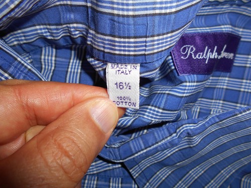 Ralph Lauren Purple Label Men’s Shirt Long Sleeve Blue Plaid Cotton Size 16 ½ - Picture 4 of 5