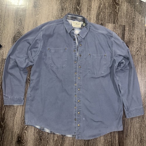 LL BEAN Herren Flanell gefüttert Druckknopf Heavy Canvas Hemd Jacke XL TALL blau grau