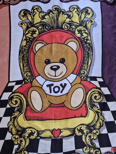MOSCHINO 86cm Silk Square Scarf Toy Teddy Bear Checker Pink Plum - Picture 3 of 19