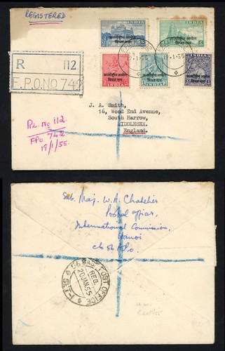 1955 Indien Brief nach England FDC 25,5a FPO Nr 742 12.01.55 IGY Gedenkreg